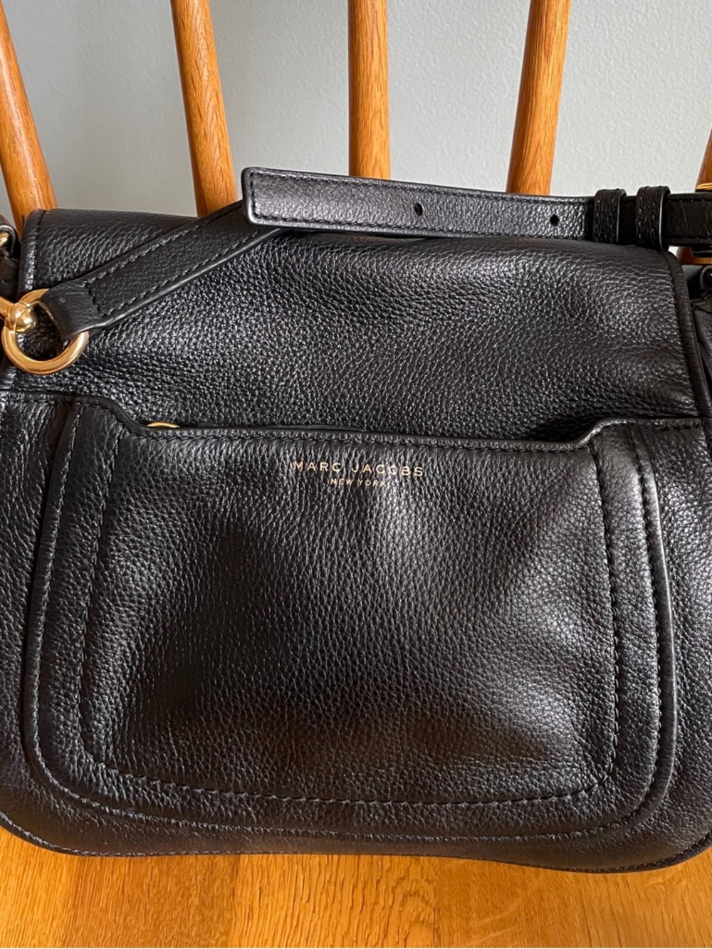 Marc Jacobs Black Leather Crossbody Bag with Gold Hardware